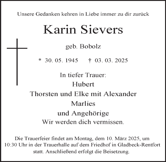 Traueranzeige von Karin Sievers von Tageszeitung