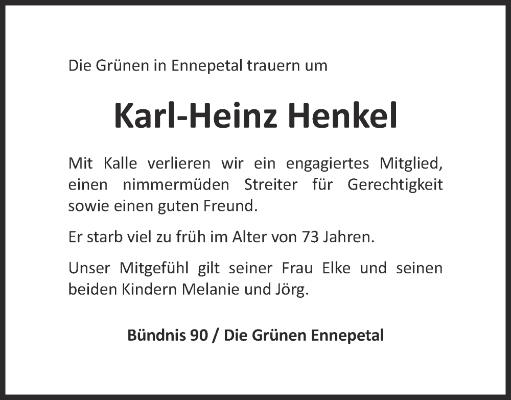  Traueranzeige für Karl-Heinz Henkel vom 15.03.2025 aus Tageszeitung