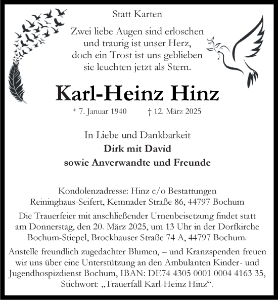 Traueranzeige von Karl-Heinz Hinz von Tageszeitung