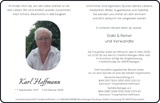 Traueranzeige von Karl Hoffmann von Tageszeitung