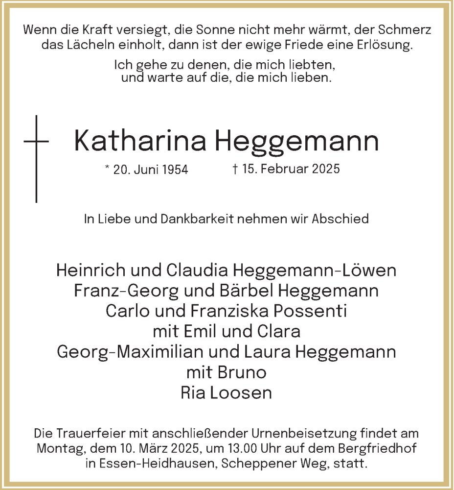  Traueranzeige für Katharina Heggemann vom 01.03.2025 aus Tageszeitung