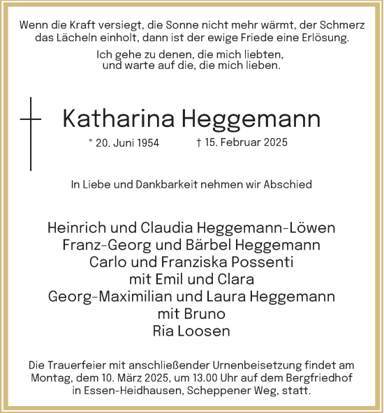 Traueranzeige von Katharina Heggemann von Tageszeitung