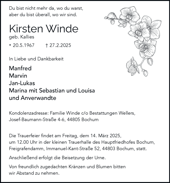 Traueranzeige von Kirsten Winde von Tageszeitung
