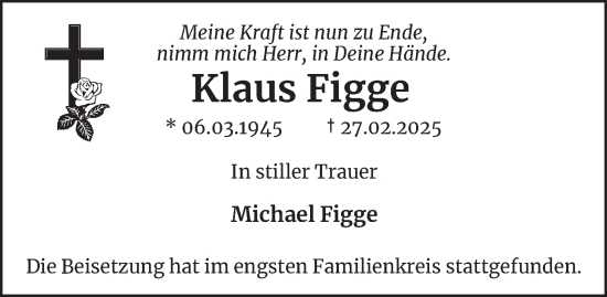 Traueranzeige von Klaus Figge von Tageszeitung