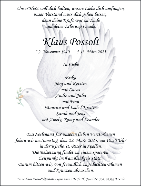 Traueranzeige von Klaus Possolt von Tageszeitung