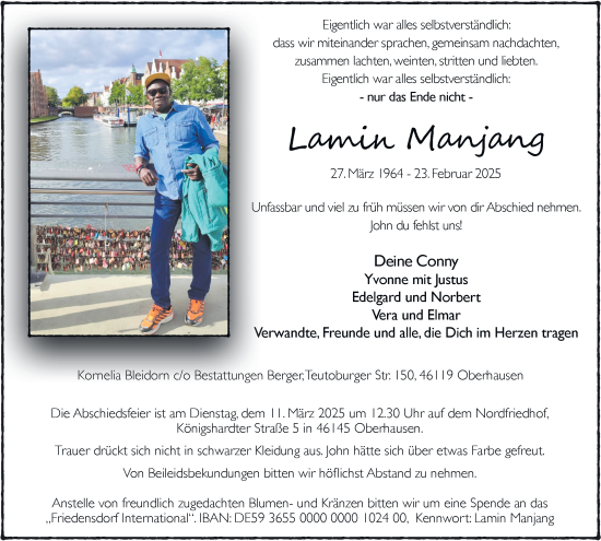 Traueranzeige von Lamin Manjang von Tageszeitung