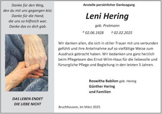 Traueranzeige von Leni Hering von Tageszeitung