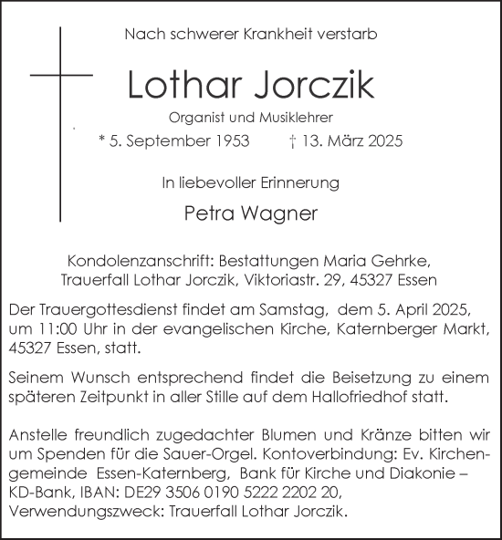 Traueranzeige von Lothar Jorczik von Tageszeitung