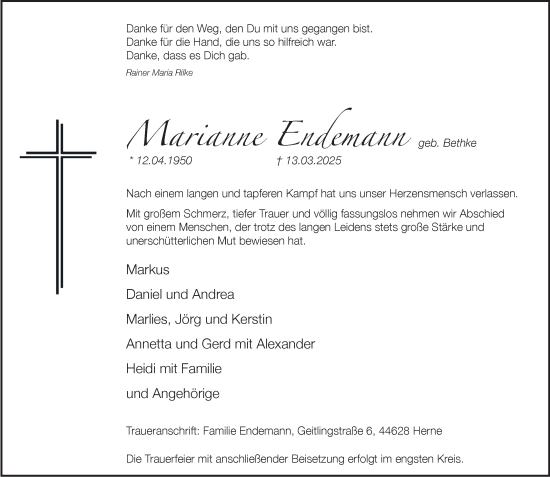 Traueranzeige von Marianne Endemann von Tageszeitung