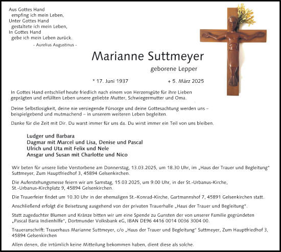 Traueranzeige von Marianne Suttmeyer von Tageszeitung