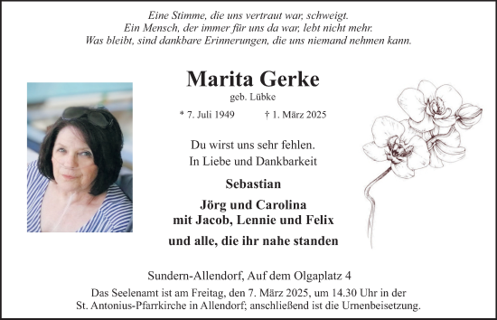 Traueranzeige von Marita Gerke von Tageszeitung