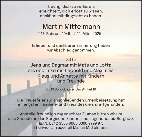 Traueranzeige von Martin Mittelmann von Tageszeitung