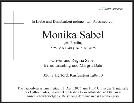 Traueranzeige von Monika Sabel von Tageszeitung