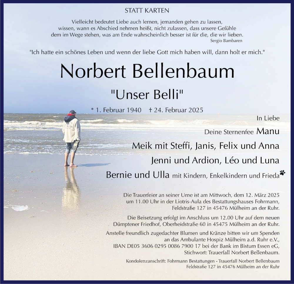  Traueranzeige für Norbert Bellenbaum vom 01.03.2025 aus Tageszeitung