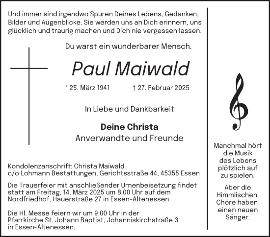 Traueranzeige von Paul Maiwald von Tageszeitung