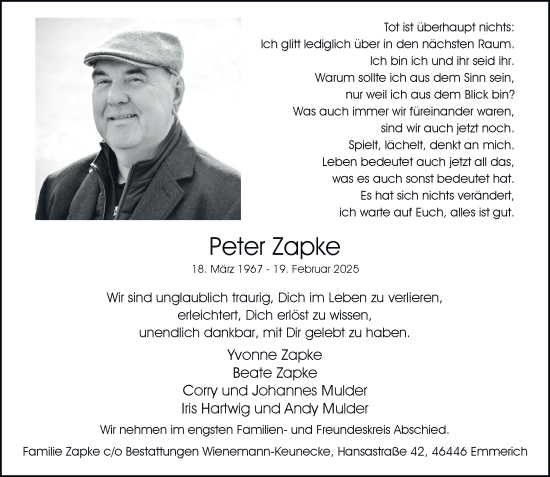 Traueranzeige von Peter Zapke von Tageszeitung