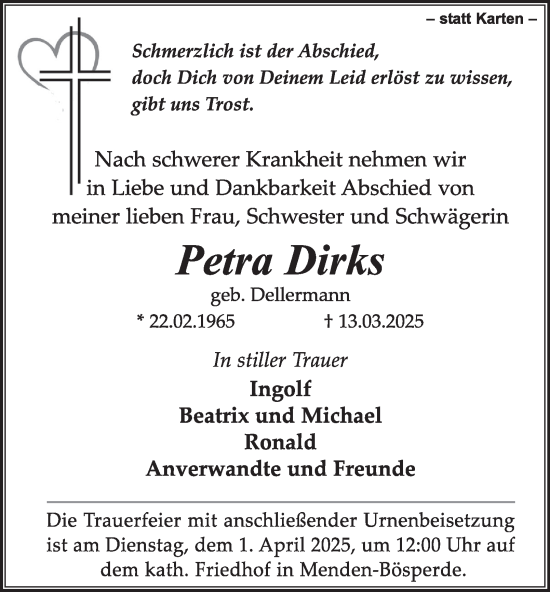 Traueranzeige von Petra Dirks von Tageszeitung