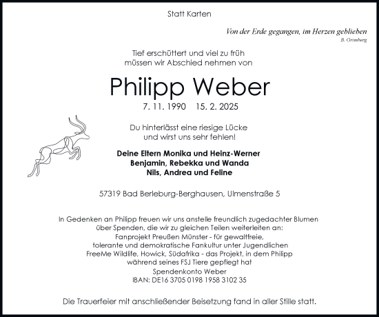 Traueranzeige von Philipp Weber von Tageszeitung