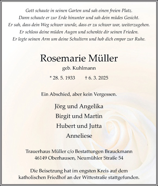 Traueranzeige von Rosemarie Müller von Tageszeitung