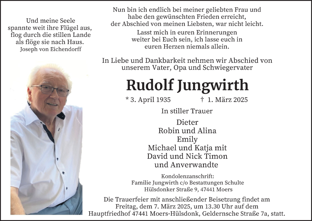  Traueranzeige für Rudolf Jungwirth vom 05.03.2025 aus Tageszeitung