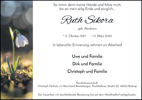 Traueranzeige von Ruth Sikora von Tageszeitung