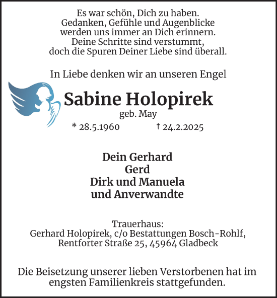 Traueranzeige von Sabine Holopirek von Tageszeitung