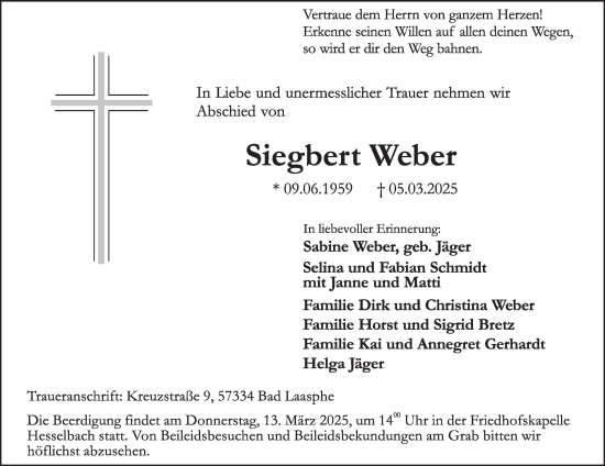 Traueranzeige von Siegbert Weber von Tageszeitung