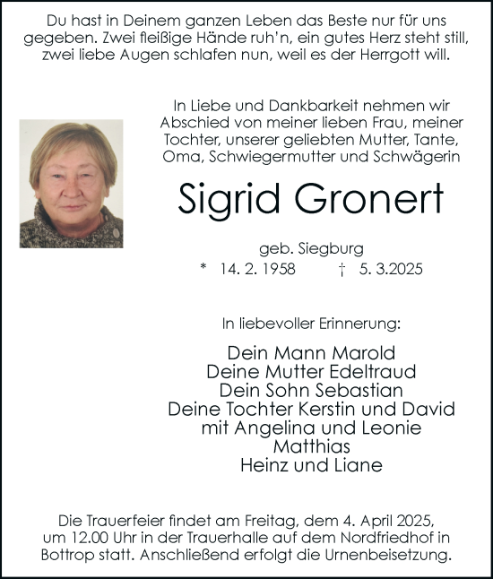 Traueranzeige von Sigrid Gronert von Tageszeitung