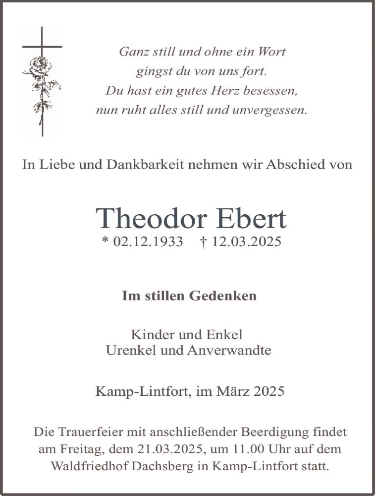  Traueranzeige für Theodor Ebert vom 19.03.2025 aus Tageszeitung