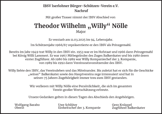 Traueranzeige von Theodor Wilhelm Nölle von Tageszeitung