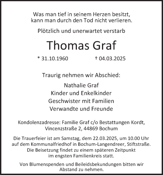 Traueranzeige von Thomas Graf von Tageszeitung