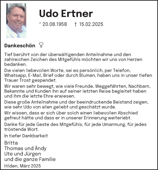 Traueranzeige von Udo Ertner von Tageszeitung