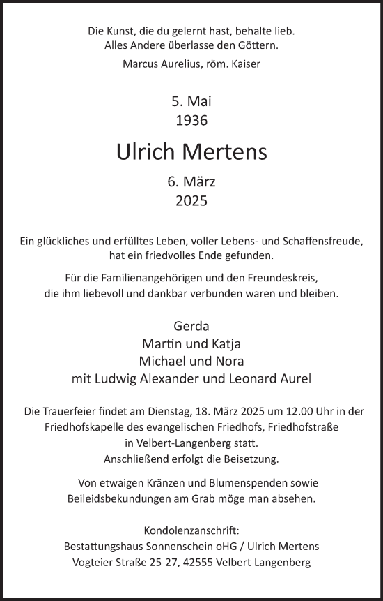 Traueranzeige von Ulrich Mertens von Tageszeitung
