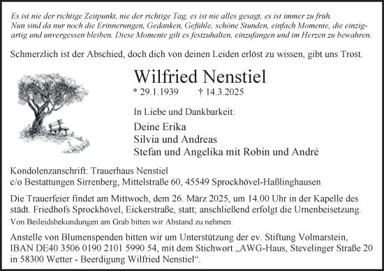 Traueranzeige von Wilfried Nenstiel von Tageszeitung