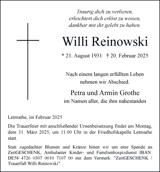 Traueranzeige von Willi Reinowski von Tageszeitung