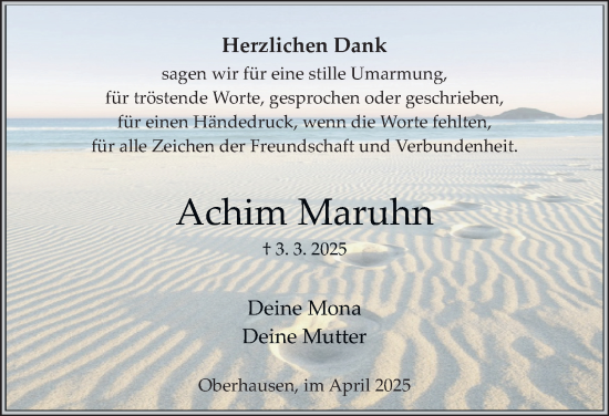 Traueranzeige von Achim Maruhn von Tageszeitung