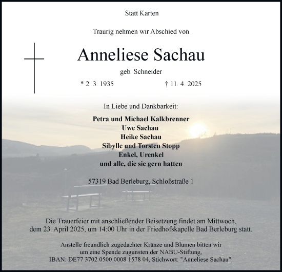 Traueranzeige von Anneliese Sachau von Tageszeitung