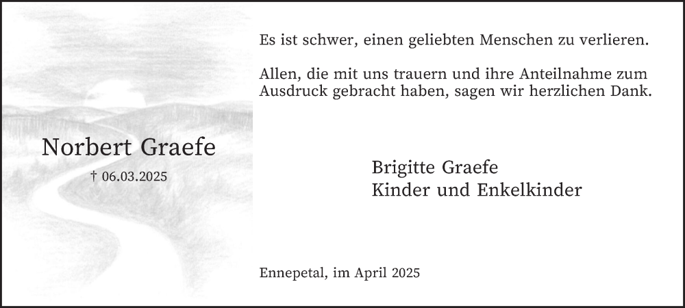  Traueranzeige für Brigitte Graefe vom 26.04.2025 aus Tageszeitung
