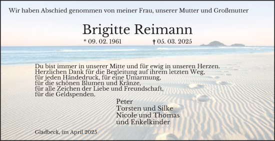 Traueranzeige von Brigitte Reimann von Tageszeitung