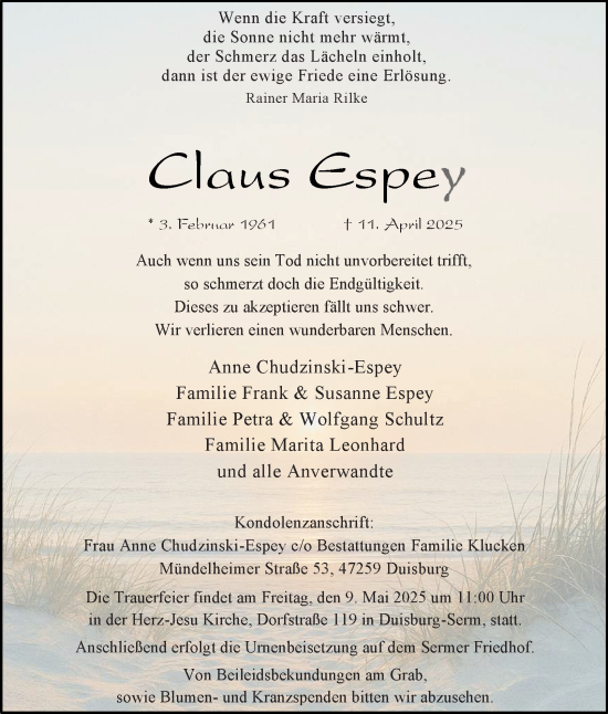 Traueranzeige von Claus Espey von Tageszeitung