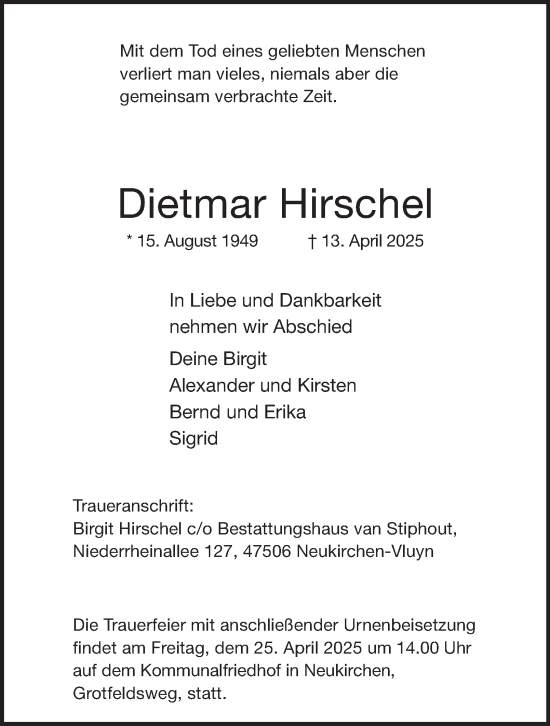 Traueranzeige von Dietmar Hirschel von Tageszeitung