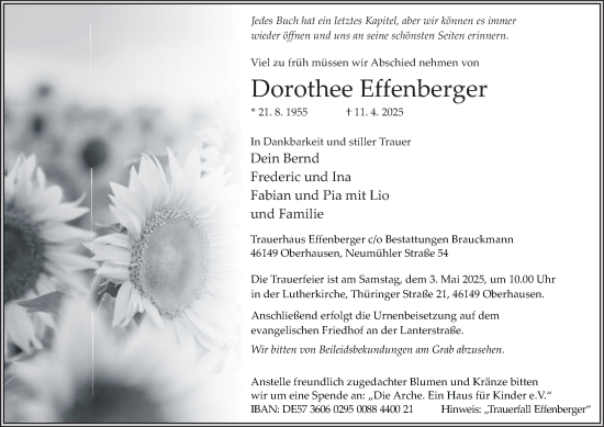 Traueranzeige von Dorothee Effenberger von Tageszeitung