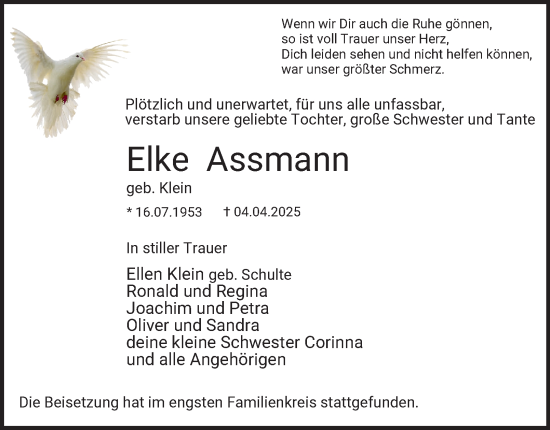Traueranzeige von Elke Assmann von Tageszeitung