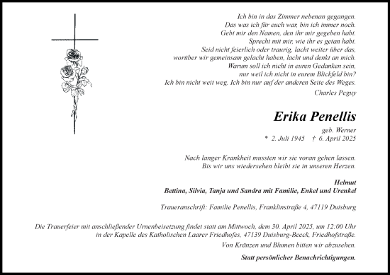 Traueranzeige von Erika Penellis von Tageszeitung