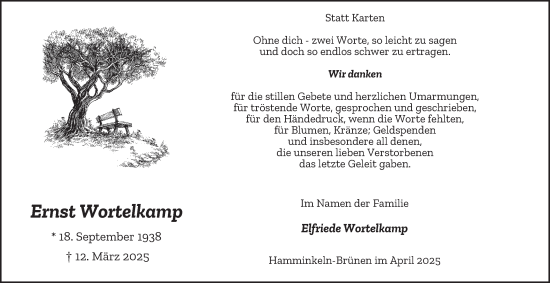 Traueranzeige von Ernst Wortelkamp von Tageszeitung