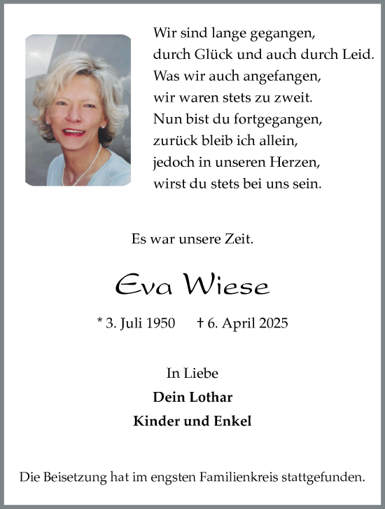 Traueranzeige von Eva Wiese von Tageszeitung