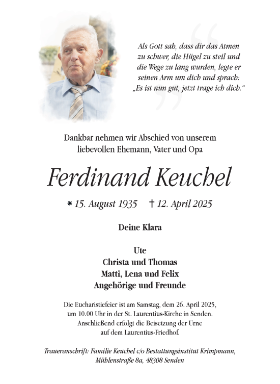 Traueranzeige von Ferdinand Keuchel von Tageszeitung