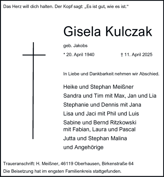 Traueranzeige von Gisela Kulczak von Tageszeitung