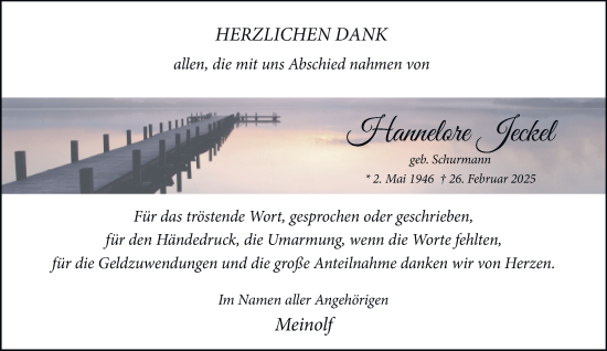 Traueranzeige von Hannelore Jeckel von Tageszeitung