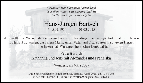 Traueranzeige von Hans-Jürgen Bartsch von Tageszeitung